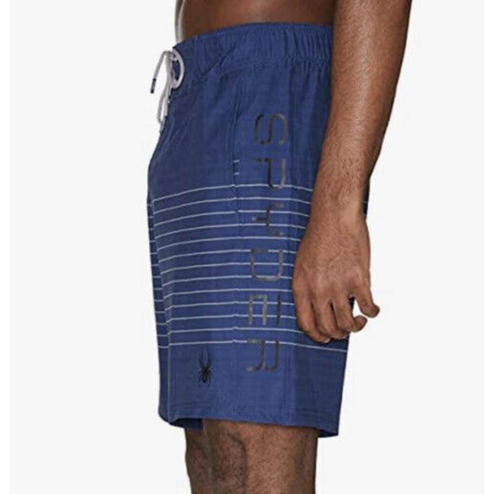 New Spyder Swim Men's 9" Striped Hybrid Board Shorts Blue Lined‎ S923039 Medium